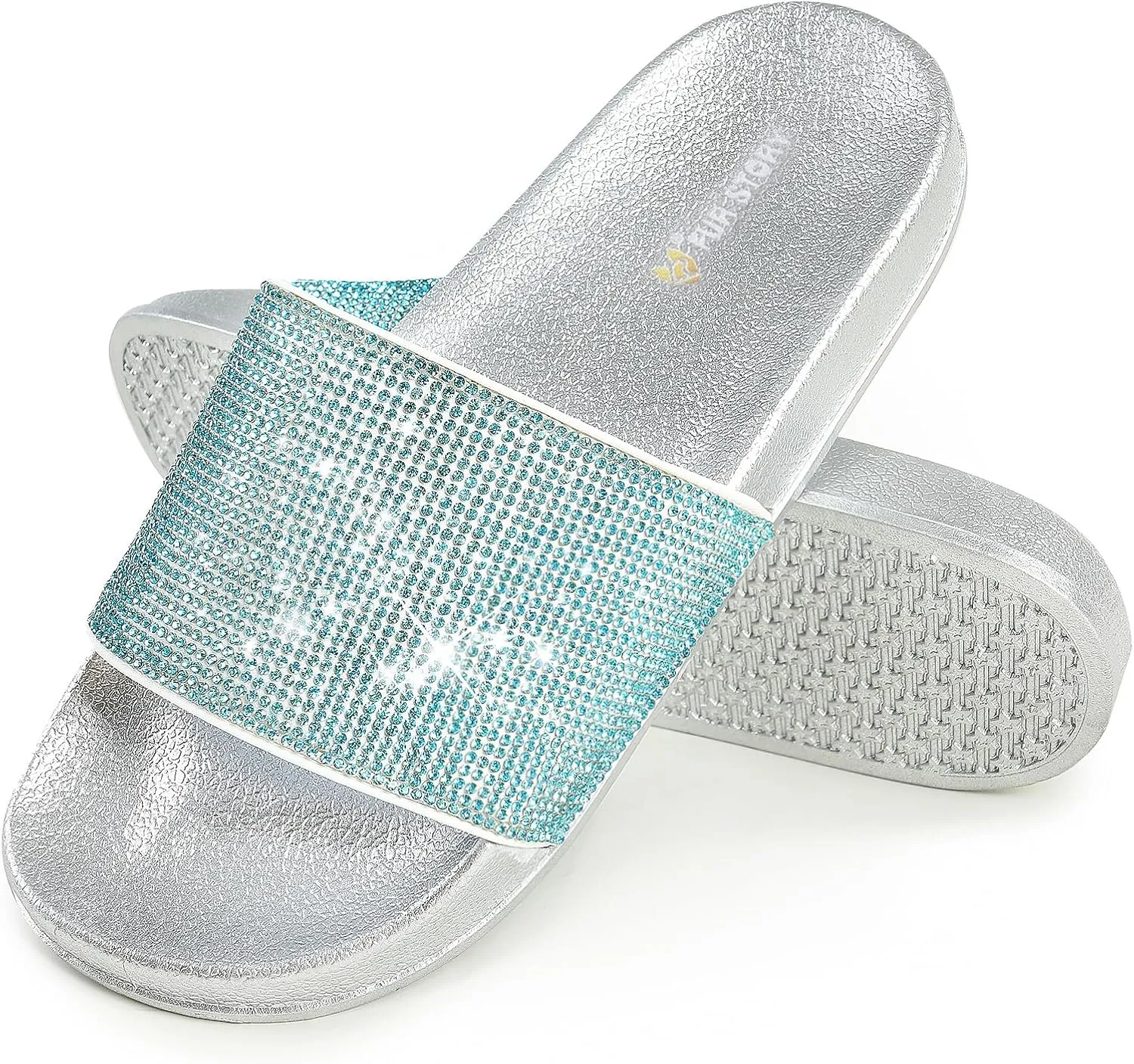Fur Story Womens Slides House Slippers Rhinestone Glitter Slides Cute bling Flat for Women Platform Sandals Cozy Bedroom Slippers Shower Shoes