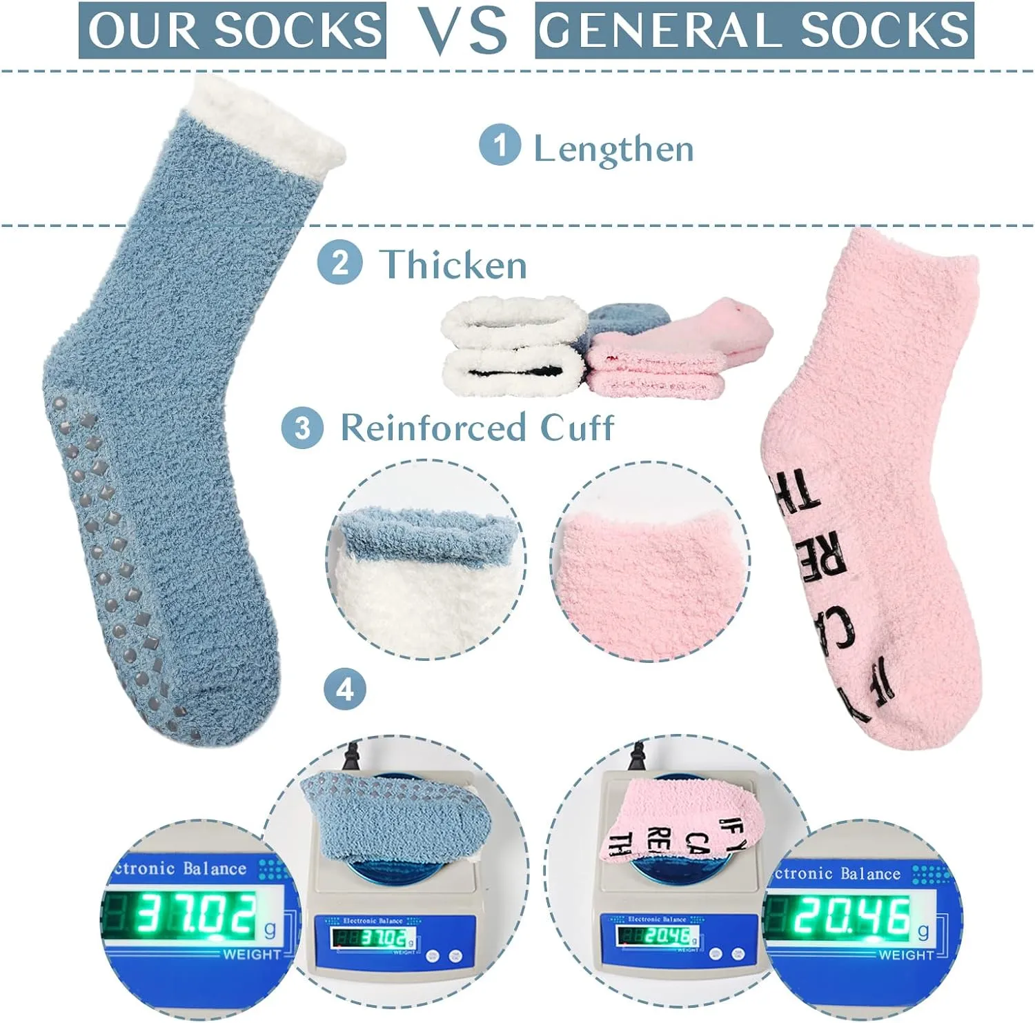 Fuzzy Slipper Socks for Women Thick Winter Fluffy Socks Womens Cozy Warm Plush Hospital Socks Non Slip 5/6 Pairs