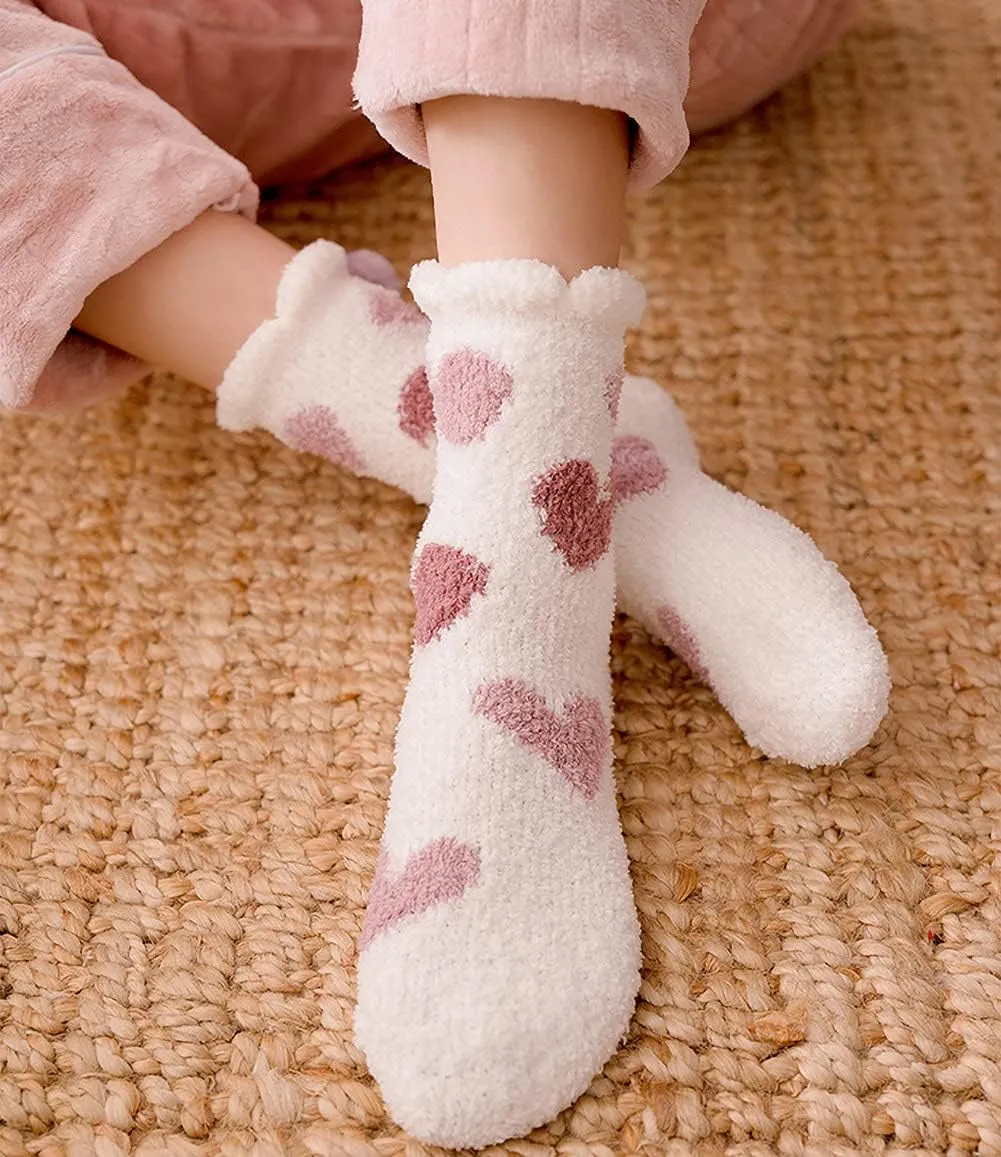 Fuzzy Slipper Socks for Women Thick Winter Fluffy Socks Womens Cozy Warm Plush Hospital Socks Non Slip 5/6 Pairs
