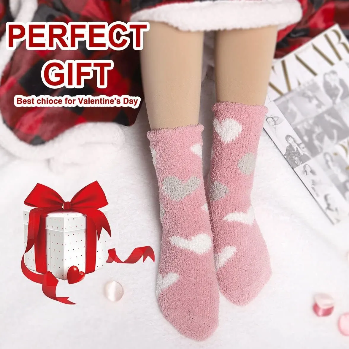 Fuzzy Slipper Socks for Women Thick Winter Fluffy Socks Womens Cozy Warm Plush Hospital Socks Non Slip 5/6 Pairs