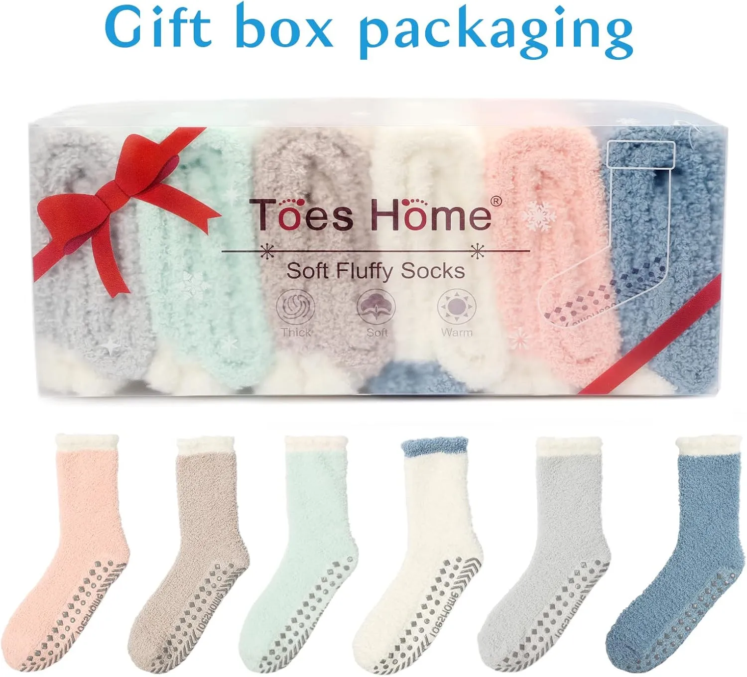 Fuzzy Slipper Socks for Women Thick Winter Fluffy Socks Womens Cozy Warm Plush Hospital Socks Non Slip 5/6 Pairs