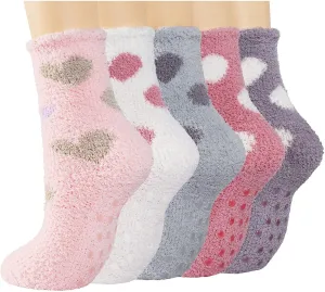 Fuzzy Slipper Socks for Women Thick Winter Fluffy Socks Womens Cozy Warm Plush Hospital Socks Non Slip 5/6 Pairs