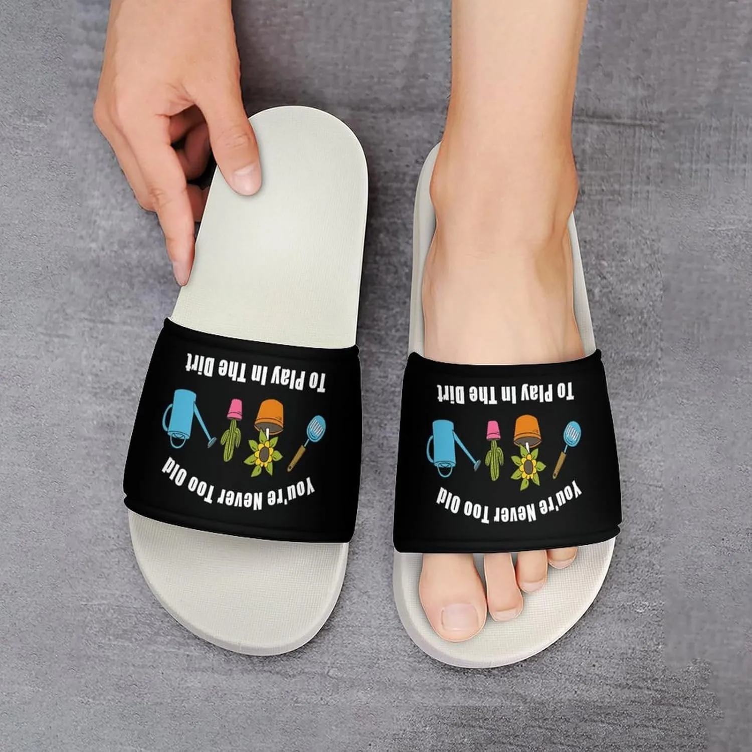 Gardening Pattern Inspirational Slippers Shower Slipper In-Door Slipper Quick Drying Non-Slip Bathroom Pool Woman Man PVC