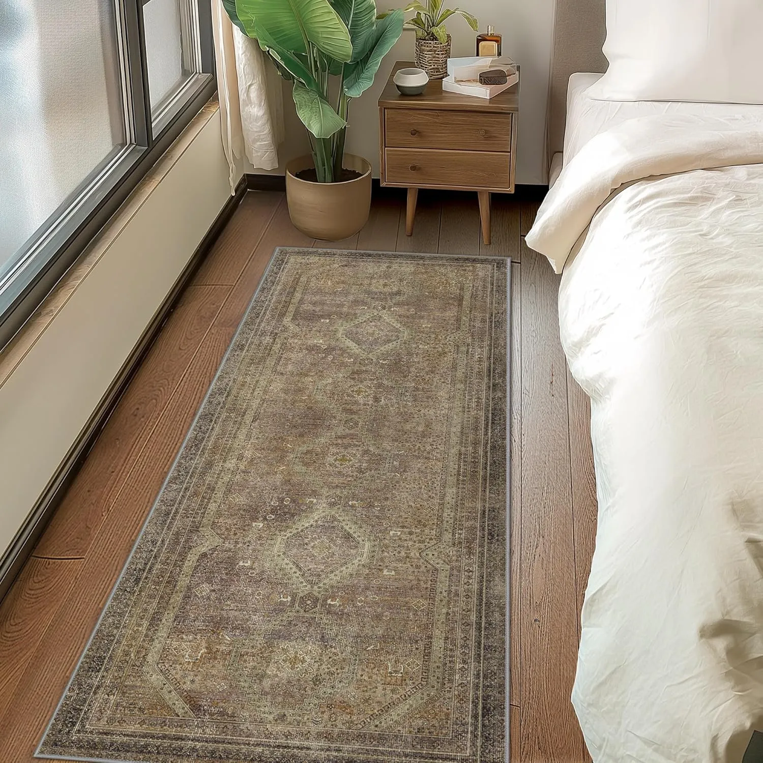 GENIMO Runner Rug 2x10, Non Slip Hallway Runner Rugs, Machine Washable Low Pile Lightweight Retro Mat for Living Room, Entryway, Bedroom, Kitchen and Passage