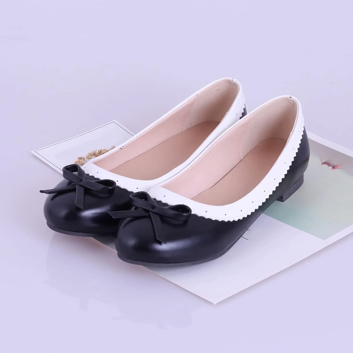 Gicoiz Women Round Toe Flats Slip On Bowtie Ballet Flats