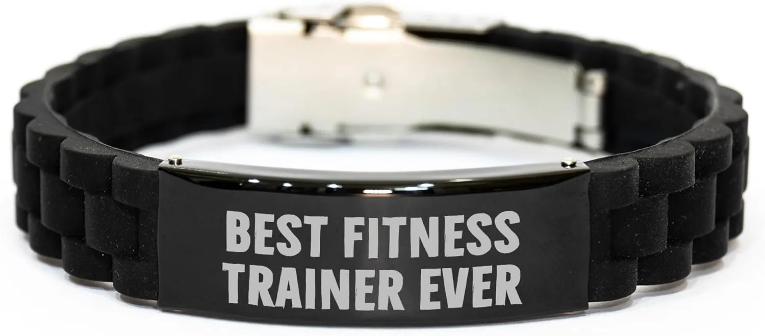 GIFTVILLE & SURPRISE Fitness Trainer Gifts - Glide lock Clasp Black Stainless Steel Bracelet, Funny Quote: Best Fitness Trainer Ever, Gifts from Men for Fitness Trainer Dad on Father's Day