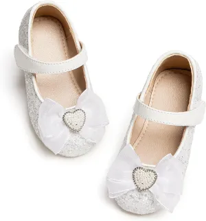 GINFIVE Toddler Girls Mary-Jane Little Girls Slip On Shoes Glitter Ballerina Flats Toddler