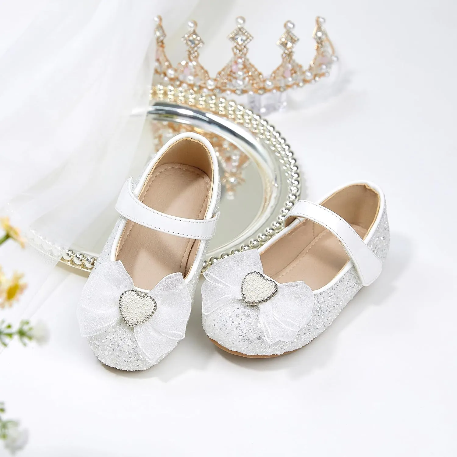 GINFIVE Toddler Girls Mary-Jane Little Girls Slip On Shoes Glitter Ballerina Flats Toddler