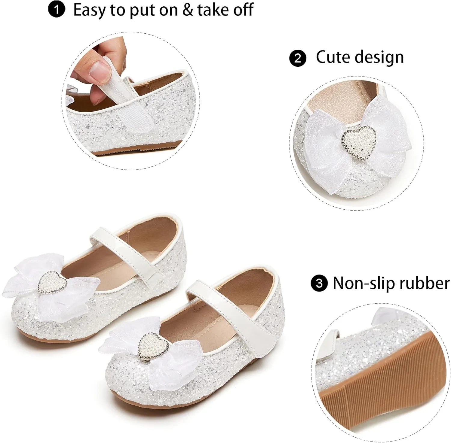 GINFIVE Toddler Girls Mary-Jane Little Girls Slip On Shoes Glitter Ballerina Flats Toddler