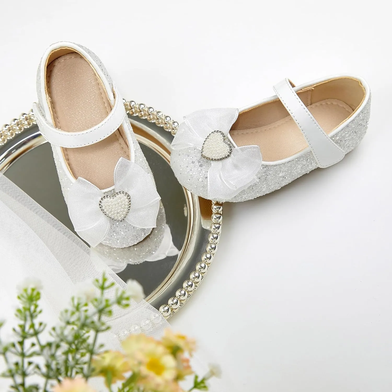 GINFIVE Toddler Girls Mary-Jane Little Girls Slip On Shoes Glitter Ballerina Flats Toddler
