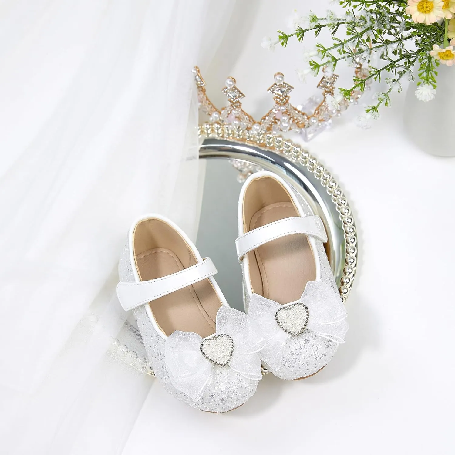 GINFIVE Toddler Girls Mary-Jane Little Girls Slip On Shoes Glitter Ballerina Flats Toddler