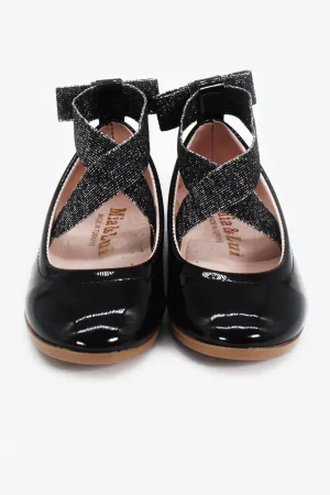 Girl's Bow Black Ballet Shoes