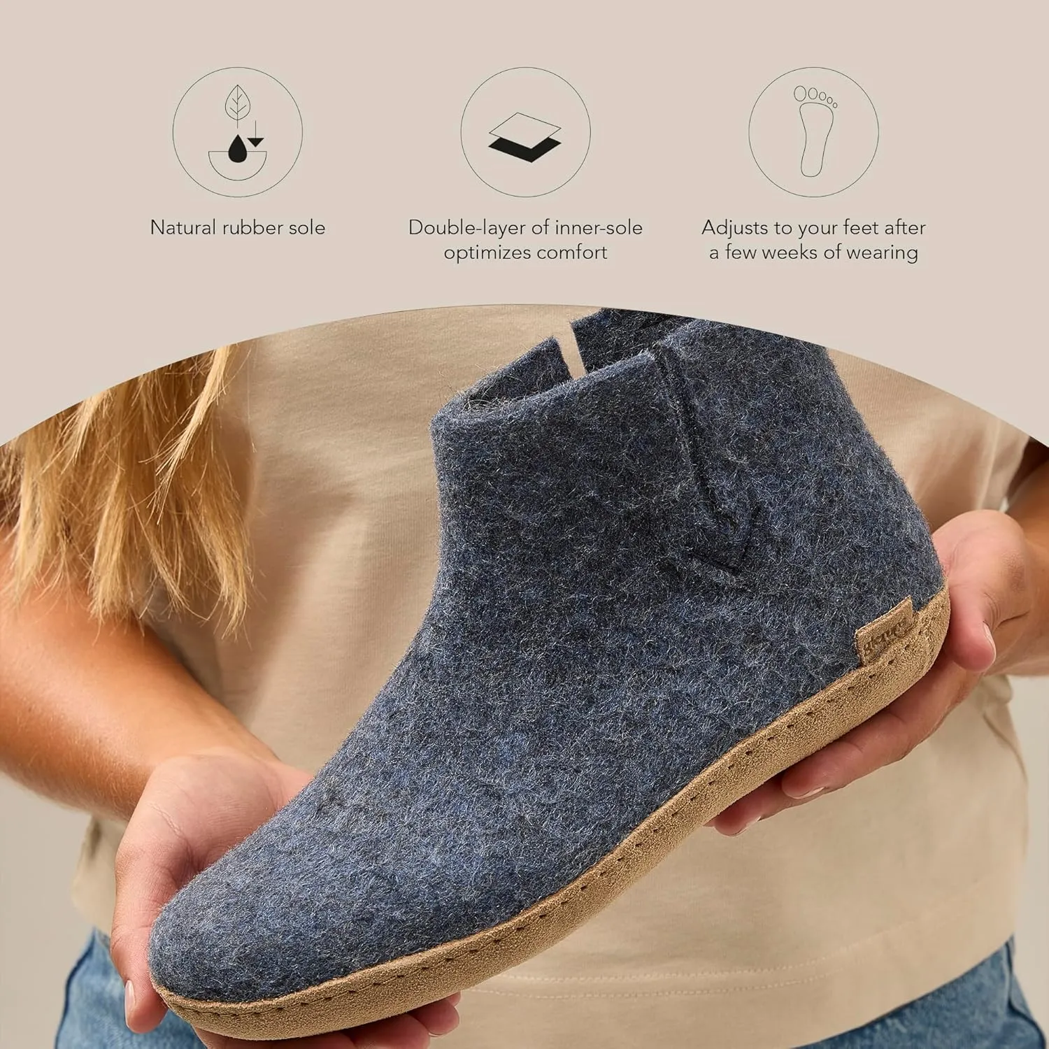 Glerups 100% Gotland Sheep Wool Boot Slipper with leather sole - Unisex