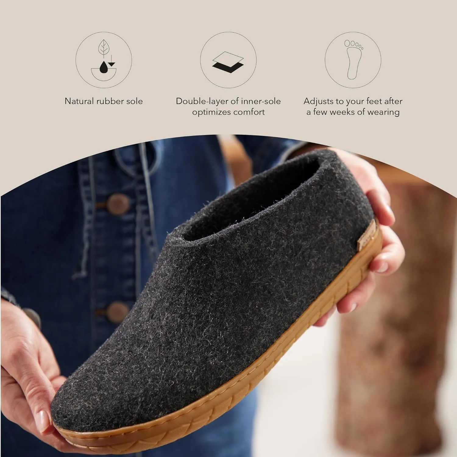 Glerups 100% Gotland Sheep Wool Shoe Slipper with rubber sole - Unisex