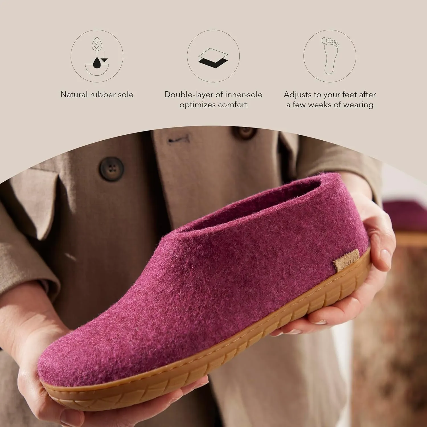Glerups 100% Gotland Sheep Wool Shoe Slipper with rubber sole - Unisex