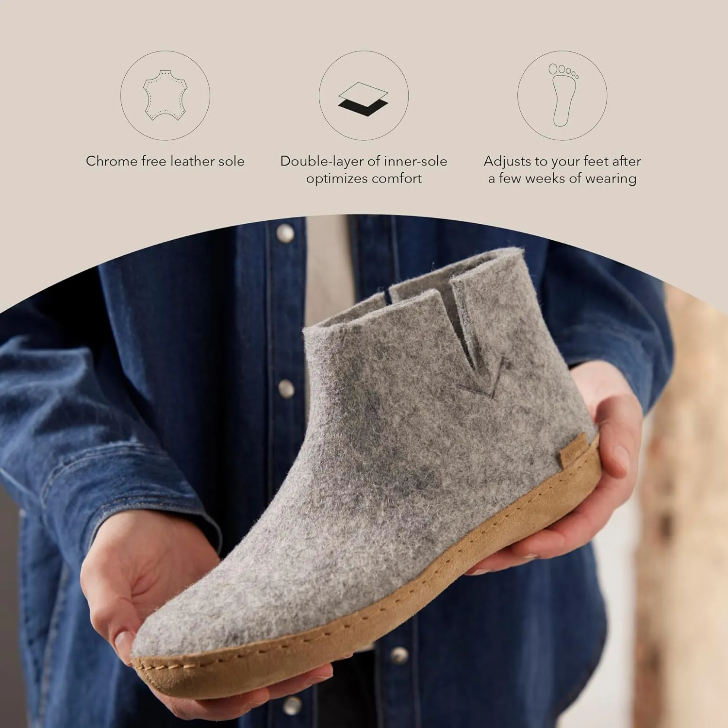 Glerups 100% high quality wool mix Boot Slipper with leather sole - Unisex