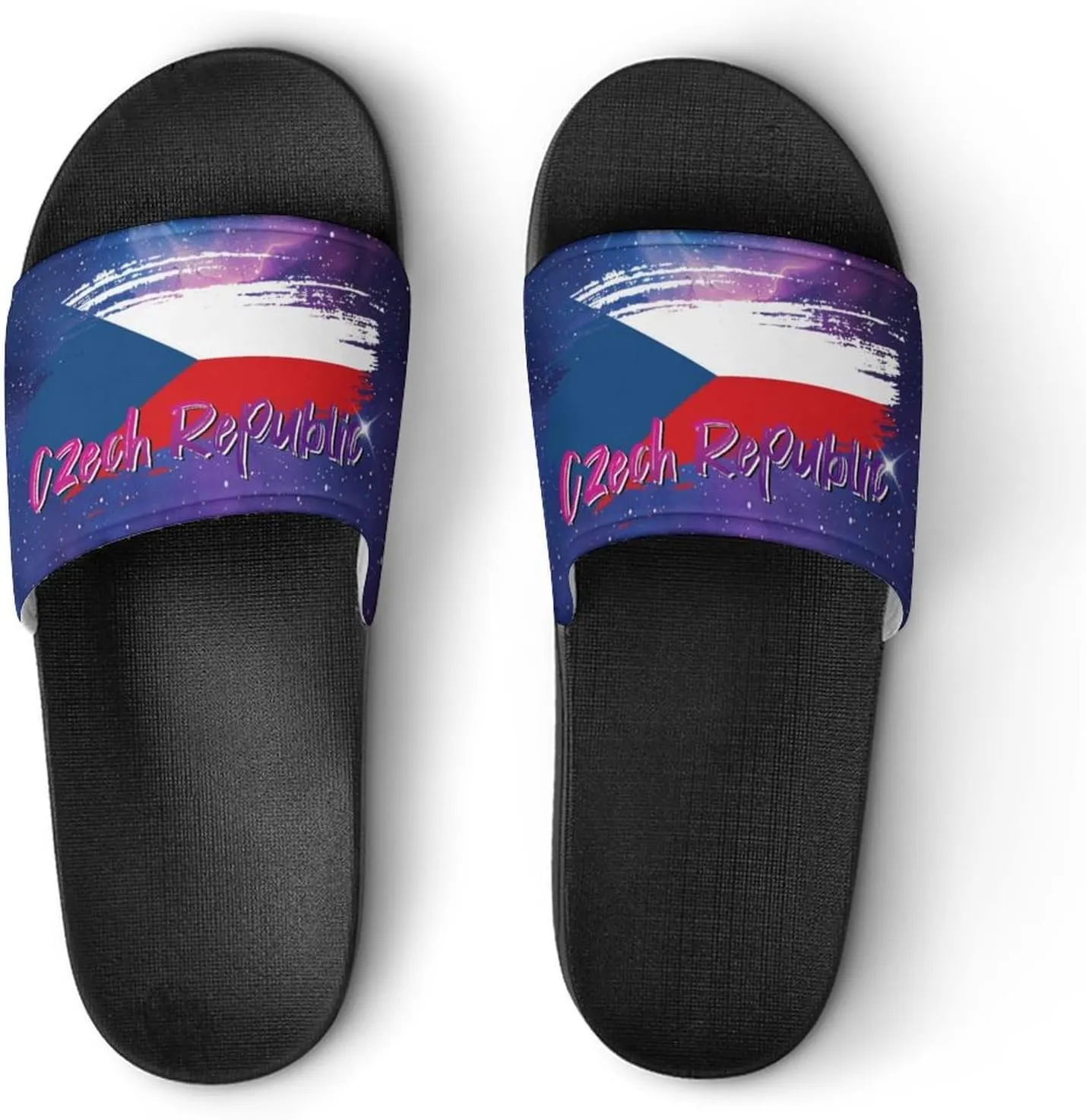 Glittering Universe Galaxy Czech Republic Slippers Shower Slipper In-Door Slipper Quick Drying Non-Slip Bathroom Pool Woman Man PVC