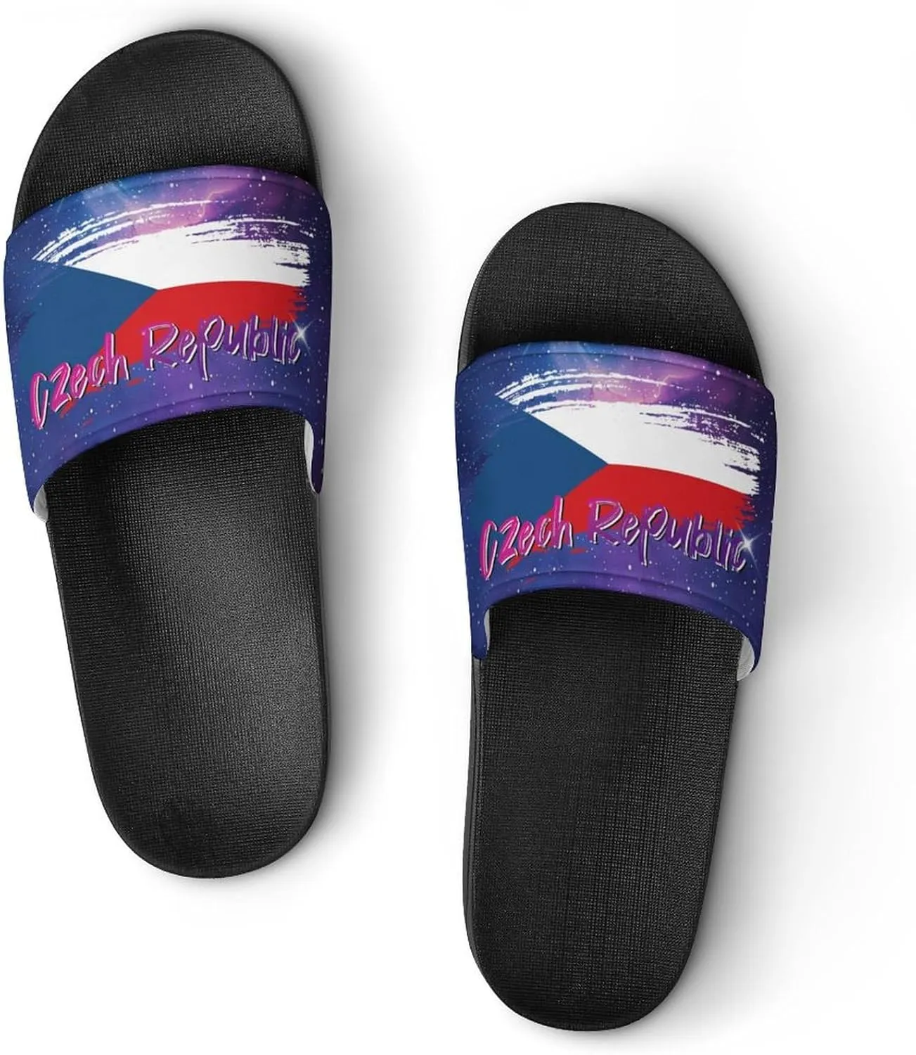 Glittering Universe Galaxy Czech Republic Slippers Shower Slipper In-Door Slipper Quick Drying Non-Slip Bathroom Pool Woman Man PVC