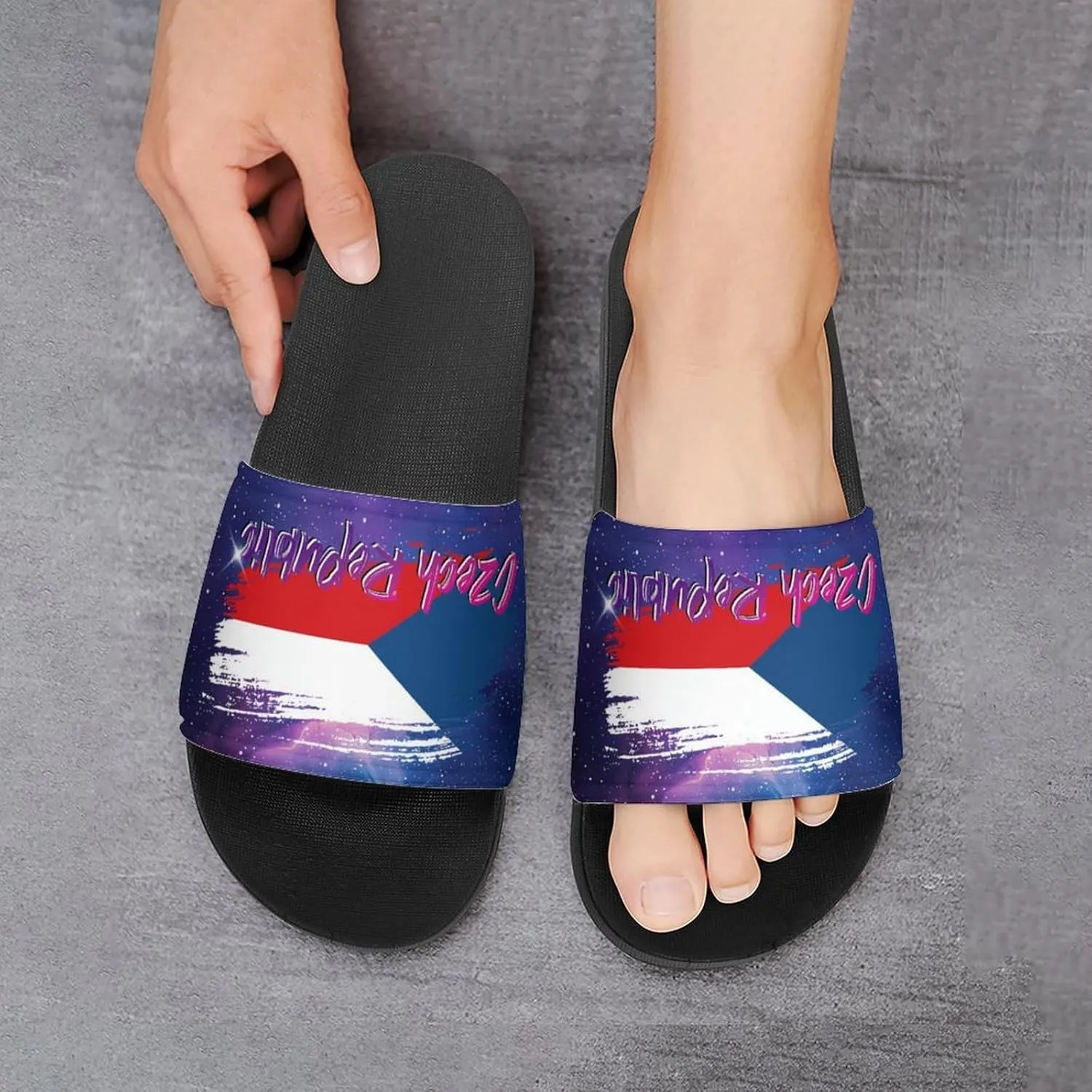Glittering Universe Galaxy Czech Republic Slippers Shower Slipper In-Door Slipper Quick Drying Non-Slip Bathroom Pool Woman Man PVC