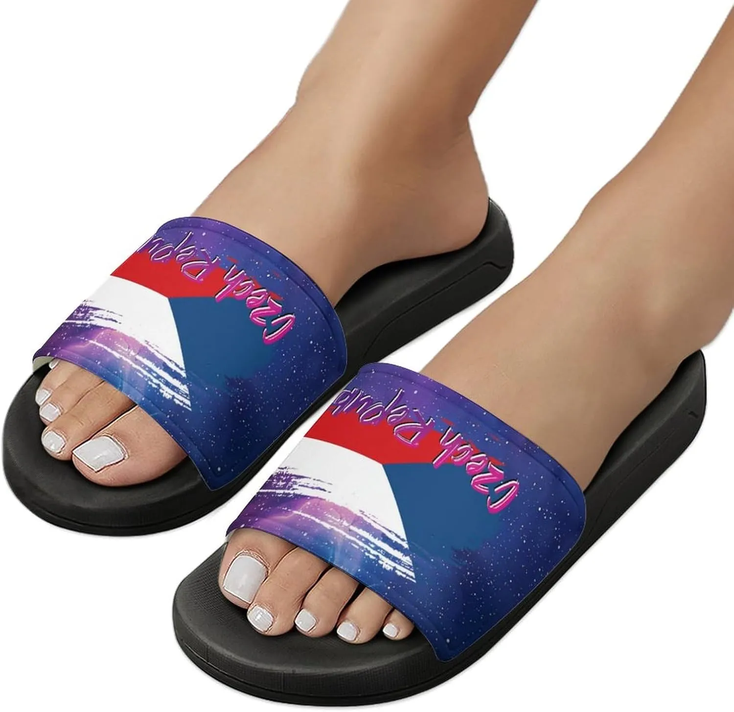 Glittering Universe Galaxy Czech Republic Slippers Shower Slipper In-Door Slipper Quick Drying Non-Slip Bathroom Pool Woman Man PVC