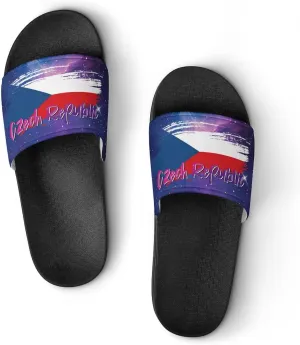 Glittering Universe Galaxy Czech Republic Slippers Shower Slipper In-Door Slipper Quick Drying Non-Slip Bathroom Pool Woman Man PVC