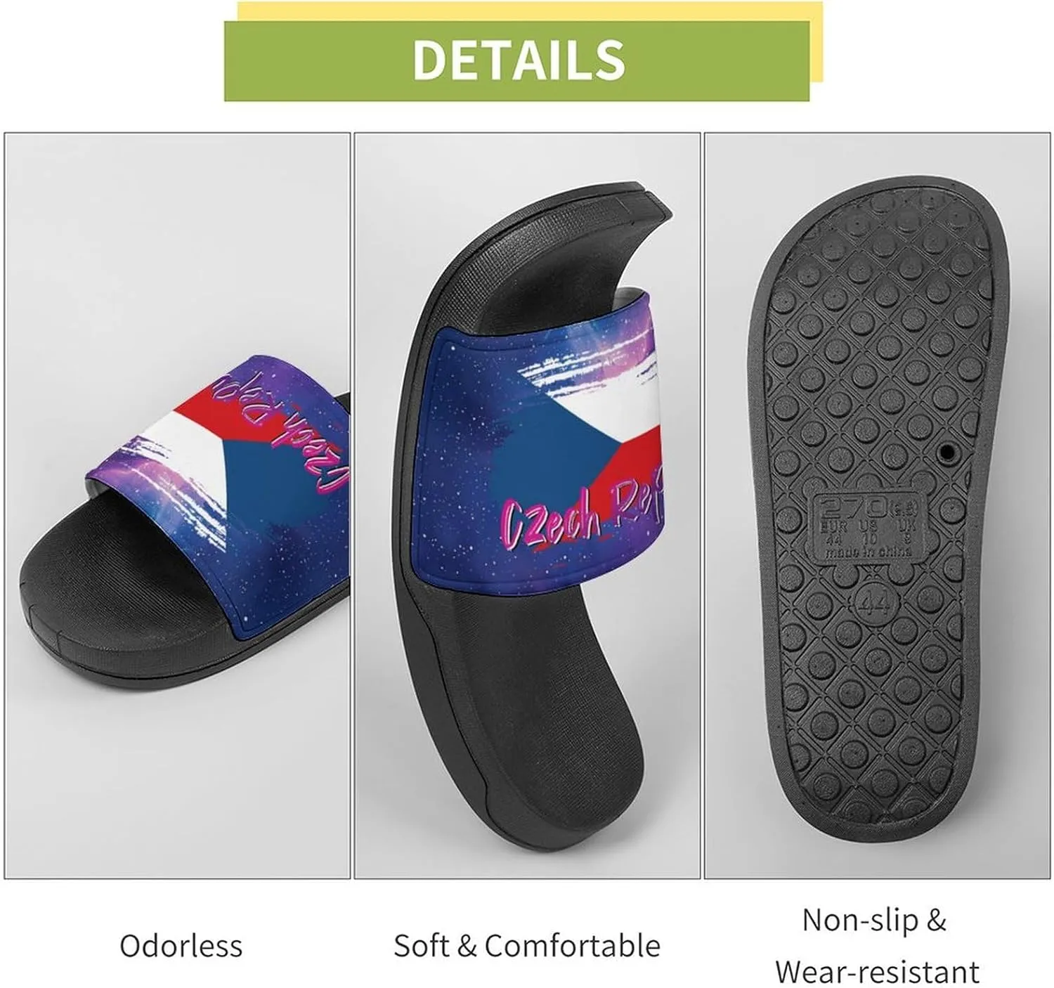 Glittering Universe Galaxy Czech Republic Slippers Shower Slipper In-Door Slipper Quick Drying Non-Slip Bathroom Pool Woman Man PVC