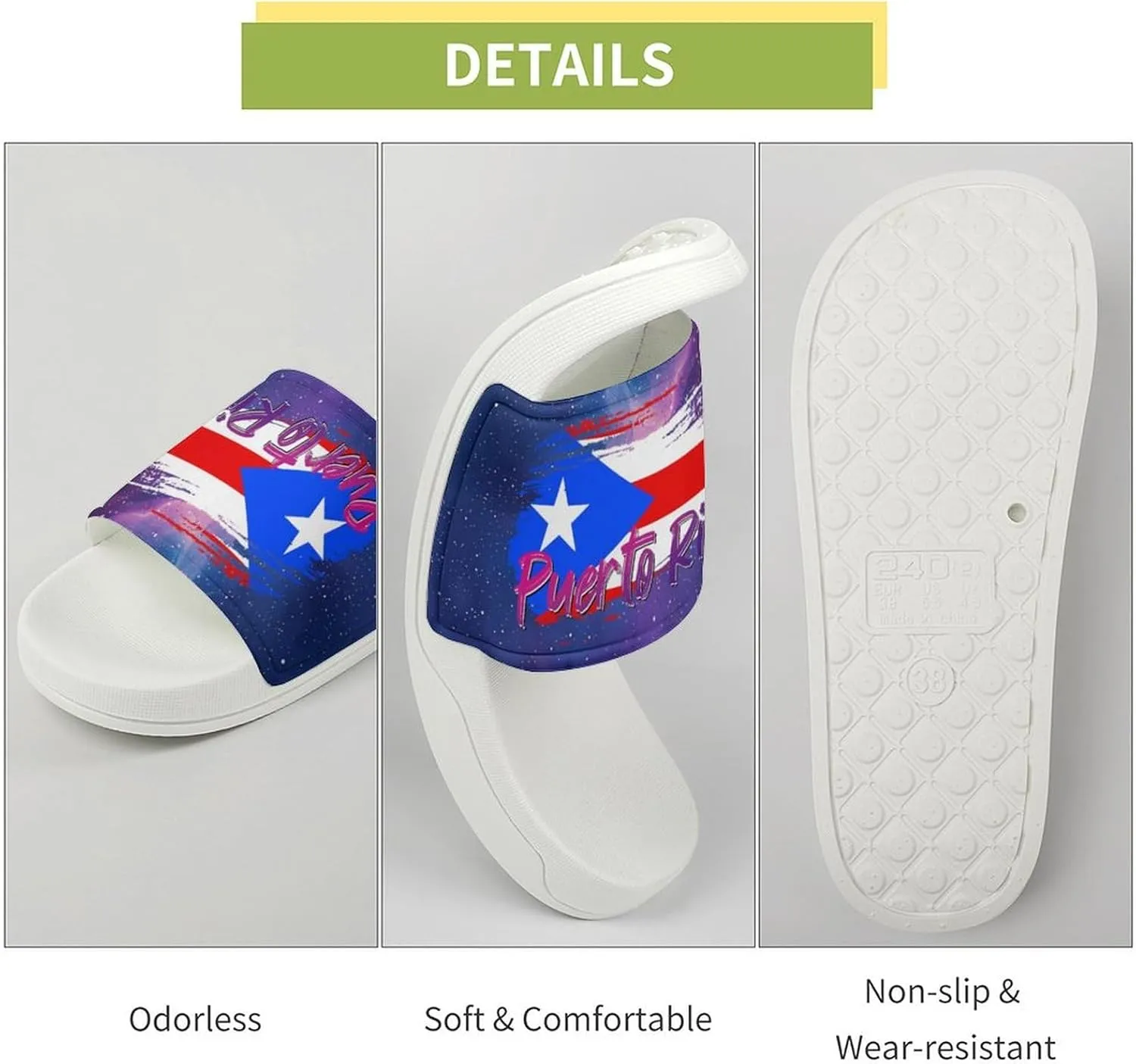 Glittering Universe Galaxy Puerto Rico Slippers Shower Slipper In-Door Slipper Quick Drying Non-Slip Bathroom Pool Woman Man PVC
