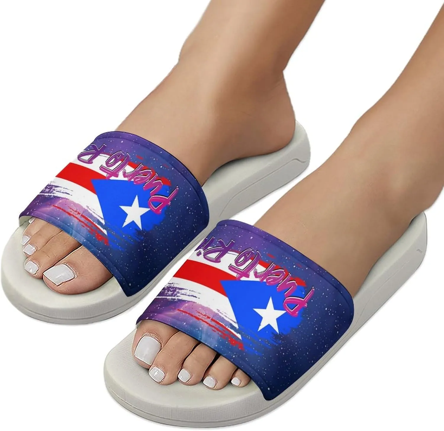 Glittering Universe Galaxy Puerto Rico Slippers Shower Slipper In-Door Slipper Quick Drying Non-Slip Bathroom Pool Woman Man PVC