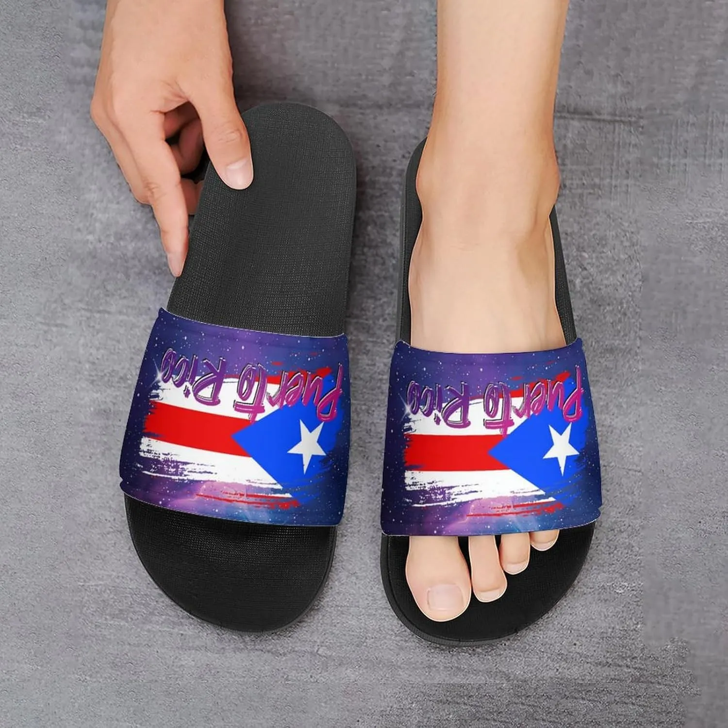 Glittering Universe Galaxy Puerto Rico Slippers Shower Slipper In-Door Slipper Quick Drying Non-Slip Bathroom Pool Woman Man PVC