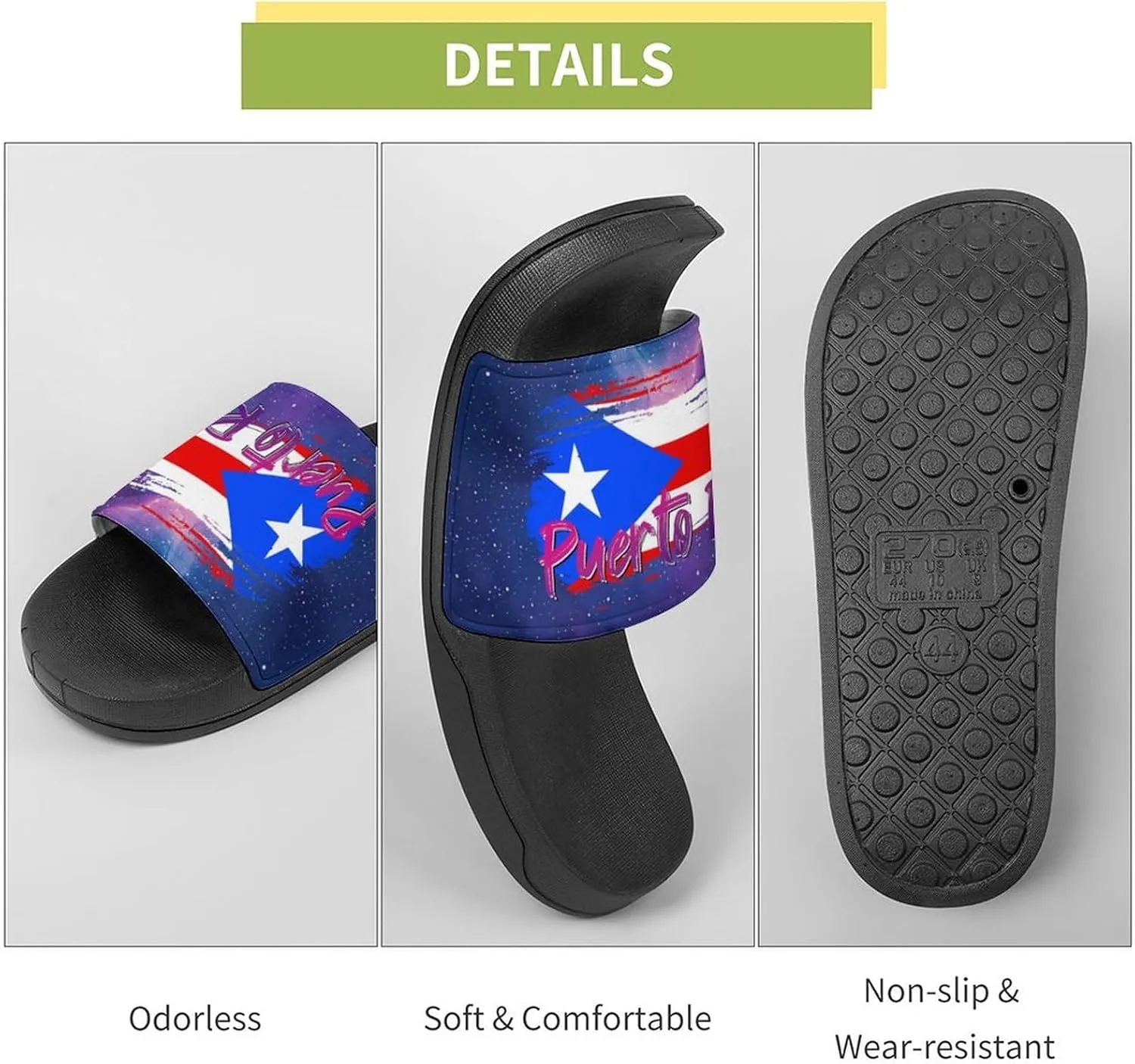 Glittering Universe Galaxy Puerto Rico Slippers Shower Slipper In-Door Slipper Quick Drying Non-Slip Bathroom Pool Woman Man PVC
