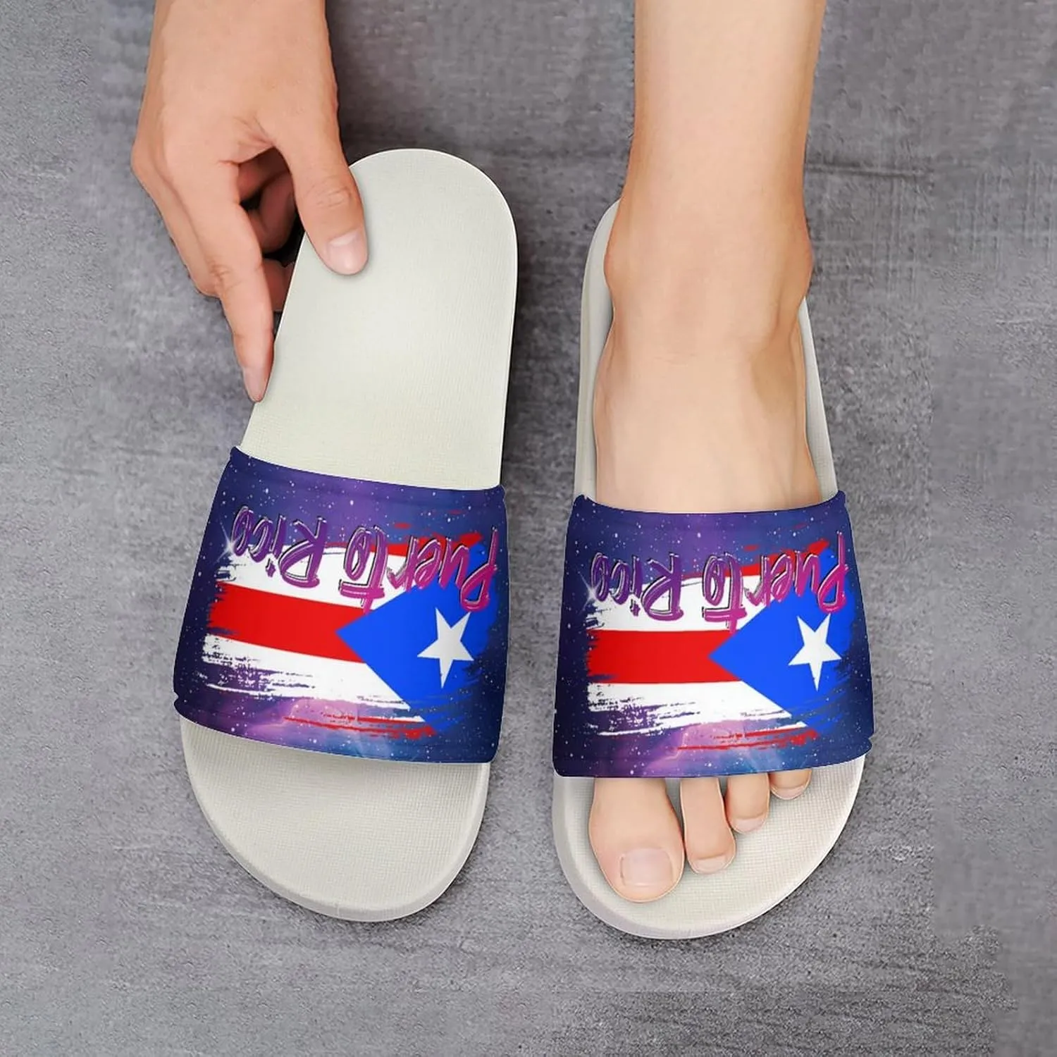 Glittering Universe Galaxy Puerto Rico Slippers Shower Slipper In-Door Slipper Quick Drying Non-Slip Bathroom Pool Woman Man PVC