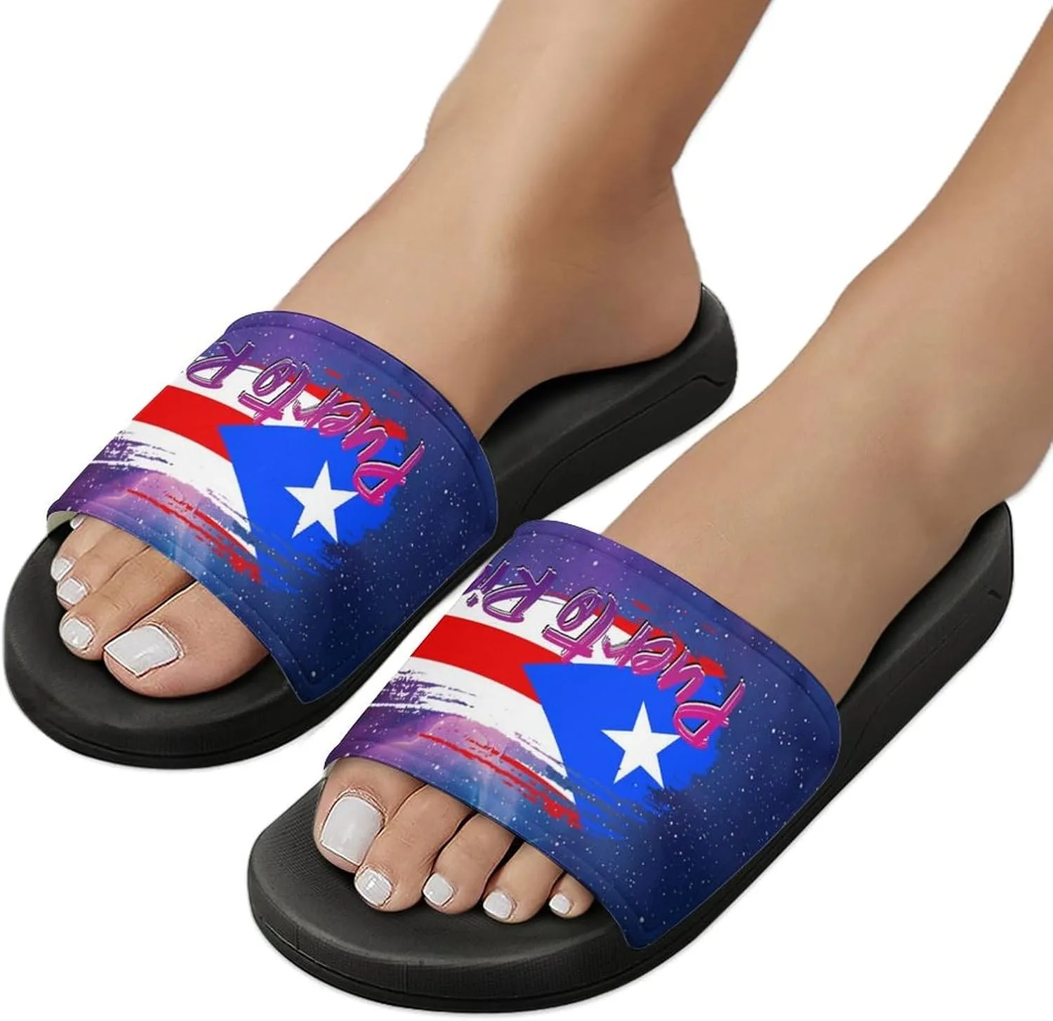 Glittering Universe Galaxy Puerto Rico Slippers Shower Slipper In-Door Slipper Quick Drying Non-Slip Bathroom Pool Woman Man PVC
