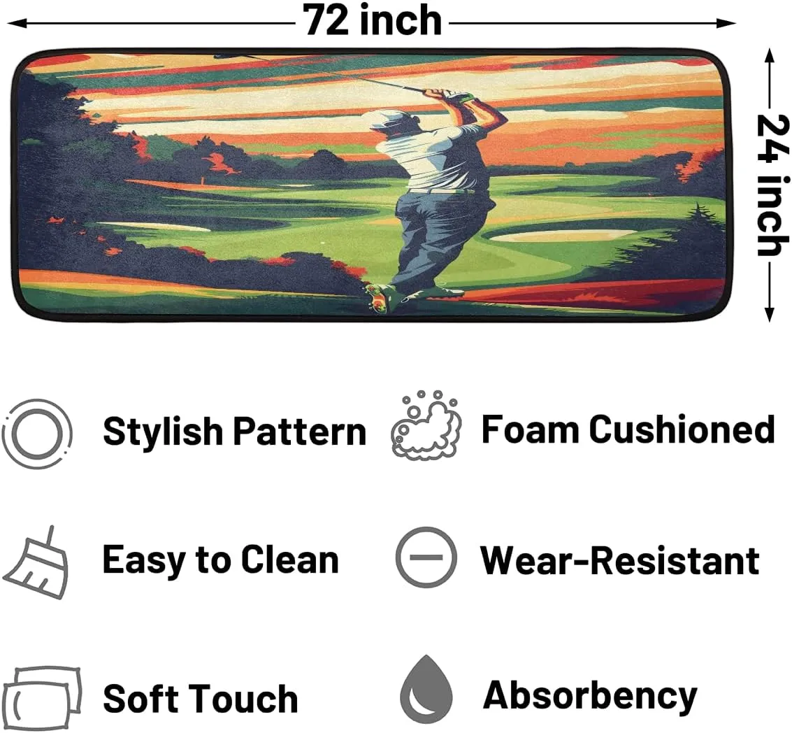 Golf Sport Runner Rug 2ft x 6ft Washable Laundry Rug, Non Slip Hallway Entryway Mat, Golf Resort Sunset Valley Area Carpet Runner for Bathroom Bedroom Living Room Kitchen