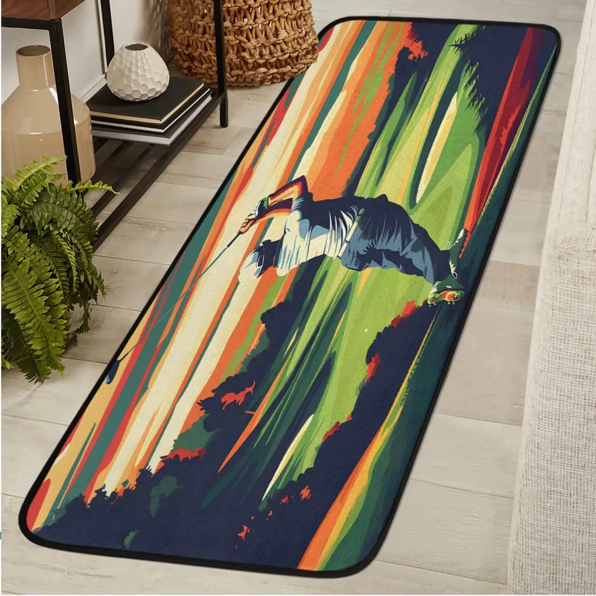 Golf Sport Runner Rug 2ft x 6ft Washable Laundry Rug, Non Slip Hallway Entryway Mat, Golf Resort Sunset Valley Area Carpet Runner for Bathroom Bedroom Living Room Kitchen