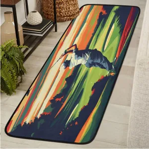 Golf Sport Runner Rug 2ft x 6ft Washable Laundry Rug, Non Slip Hallway Entryway Mat, Golf Resort Sunset Valley Area Carpet Runner for Bathroom Bedroom Living Room Kitchen