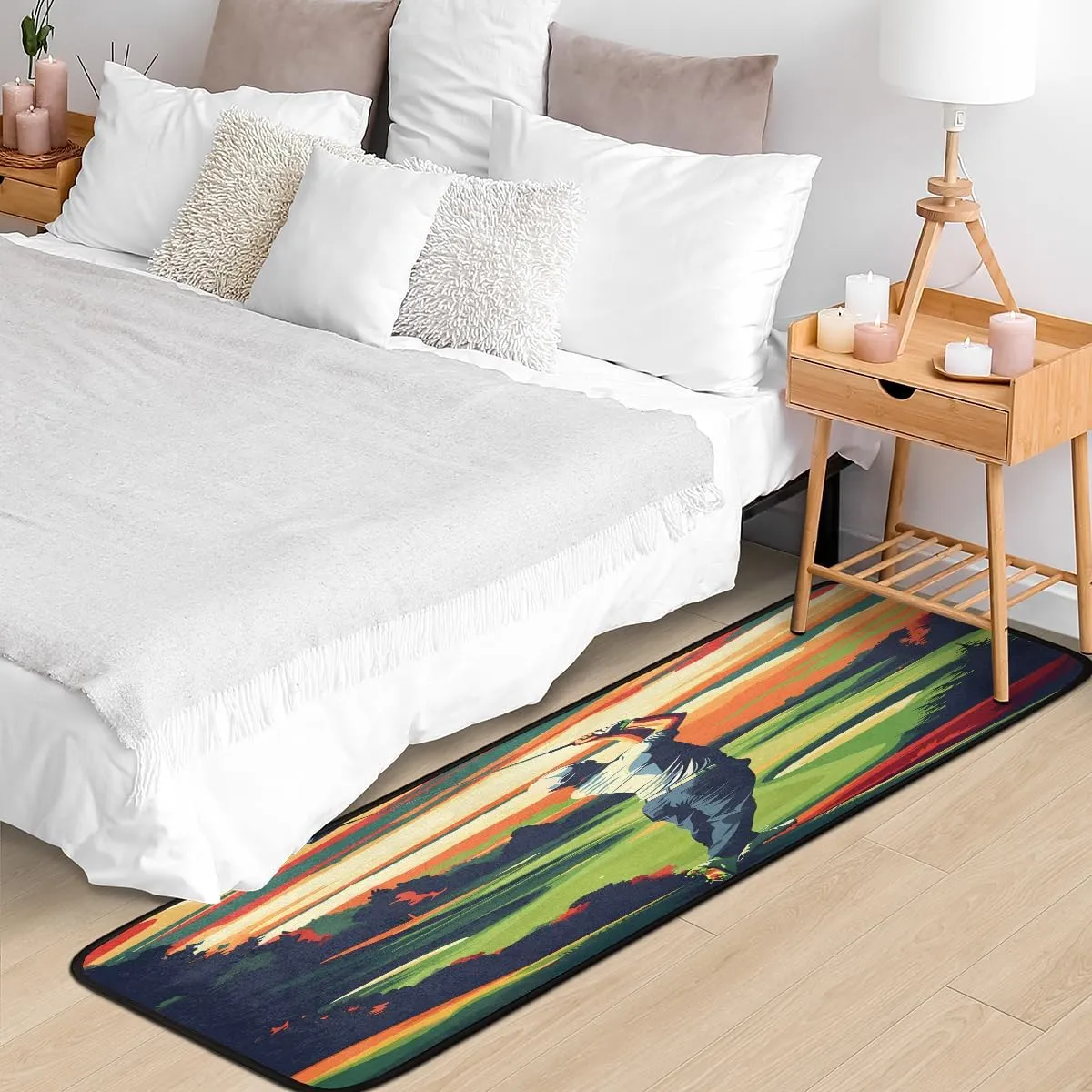 Golf Sport Runner Rug 2ft x 6ft Washable Laundry Rug, Non Slip Hallway Entryway Mat, Golf Resort Sunset Valley Area Carpet Runner for Bathroom Bedroom Living Room Kitchen