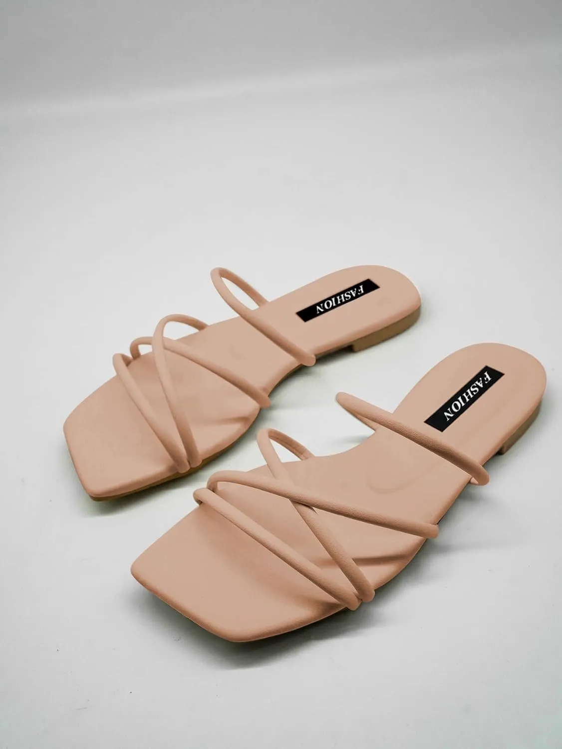 GORGLITTER PU Leather Flat Slip on Sandals Cross Strap Open Toe Summer Slide Sandals