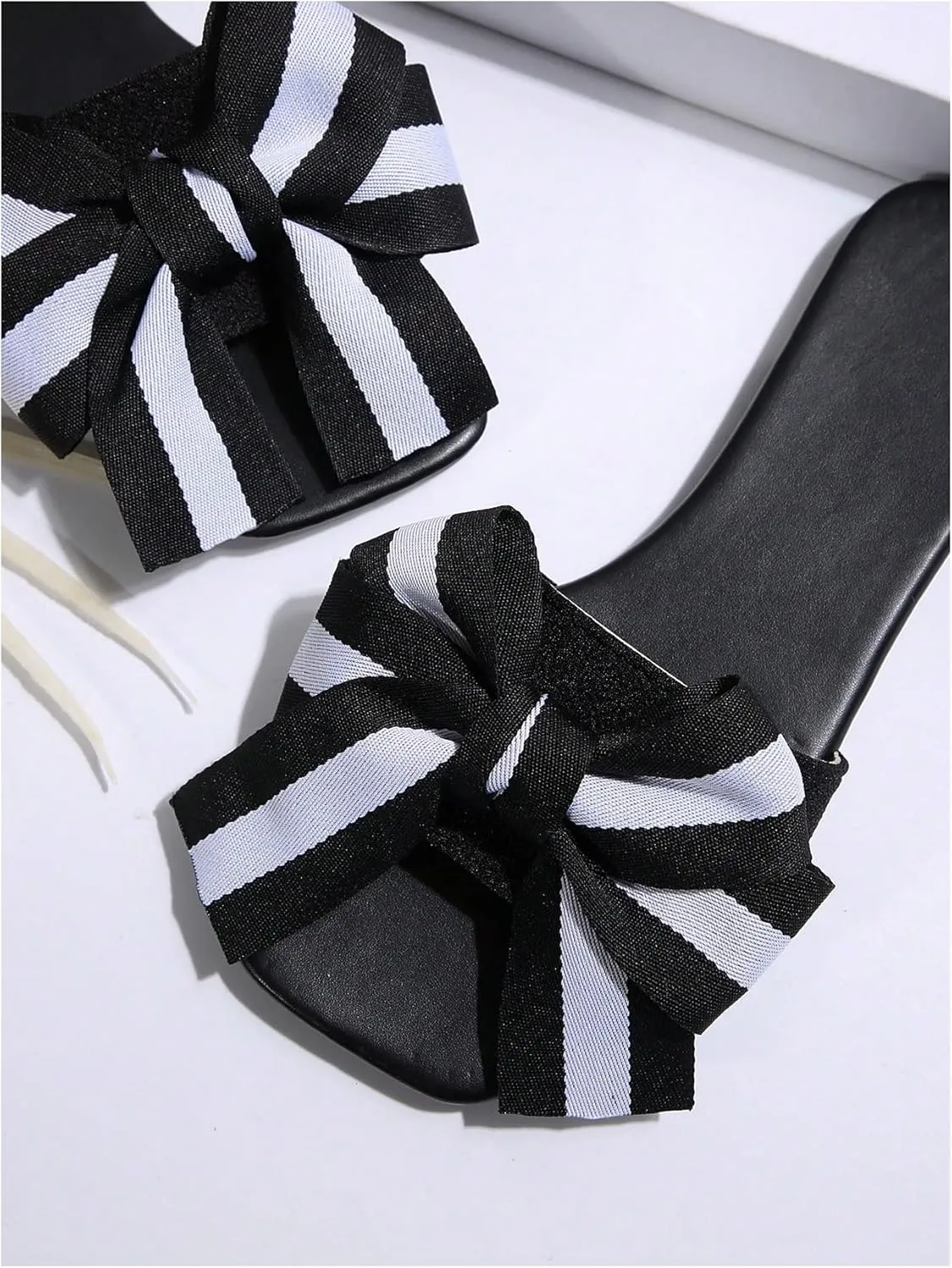 GORGLITTER Women's Bow Sandals Square Open Toe Slip on Dressy Summer Sandals