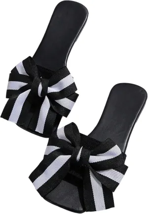 GORGLITTER Women's Bow Sandals Square Open Toe Slip on Dressy Summer Sandals