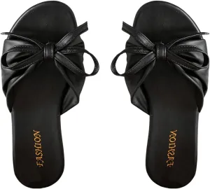 GORGLITTER Women's Bow Sandals Wide Width Open Toe Slip On Dress Slides