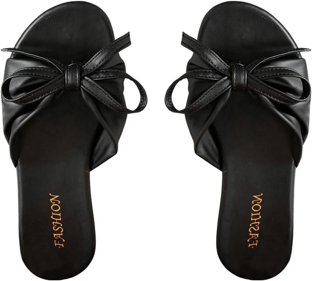 GORGLITTER Women's Bow Sandals Wide Width Open Toe Slip On Dress Slides