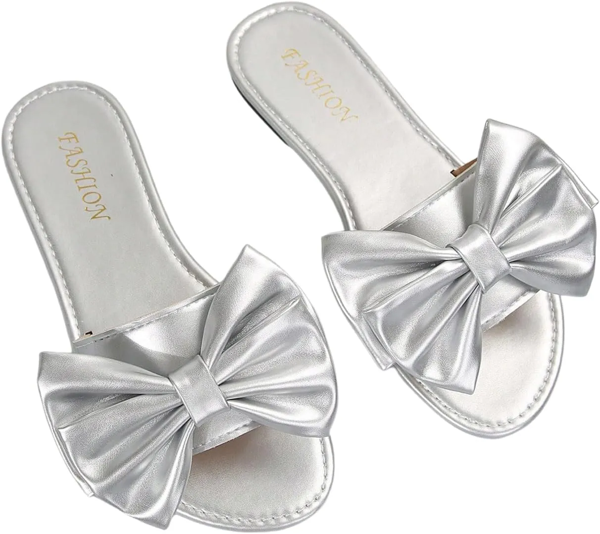 GORGLITTER Women's Bow Slide Sandals Flat Dressy Round Open Toe Slip on Summer Sandal