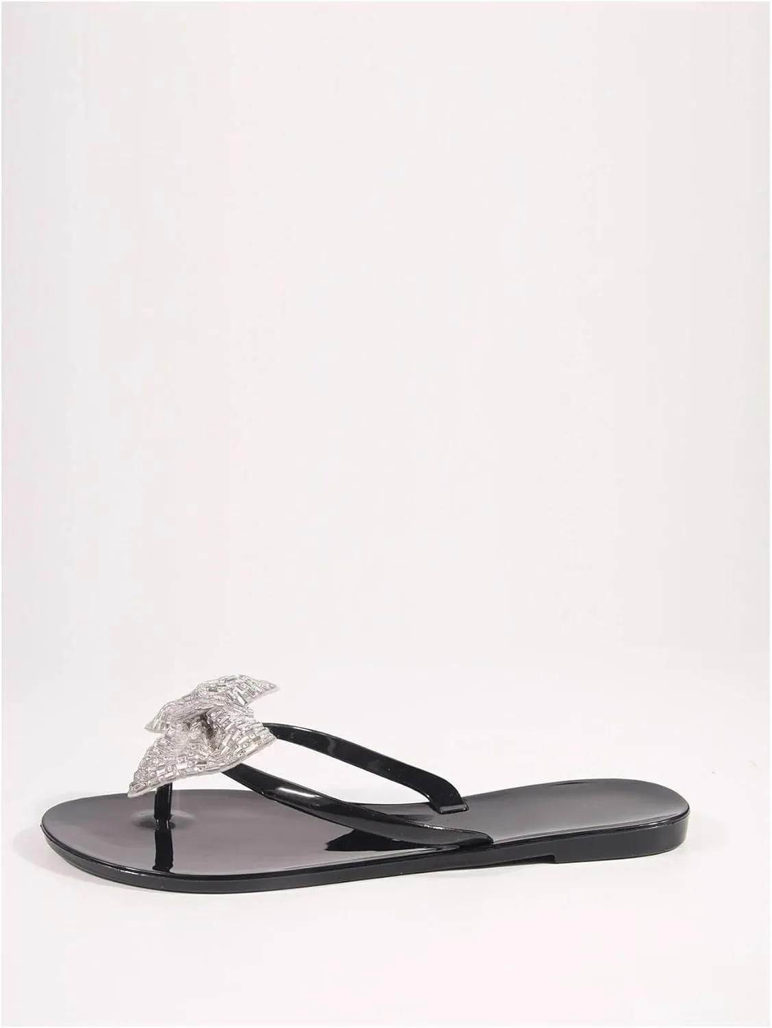 GORGLITTER Women's Glitter Rhinestone Bow Flip Flops Toe Post Flat Sandals Slip On Dressy Slides