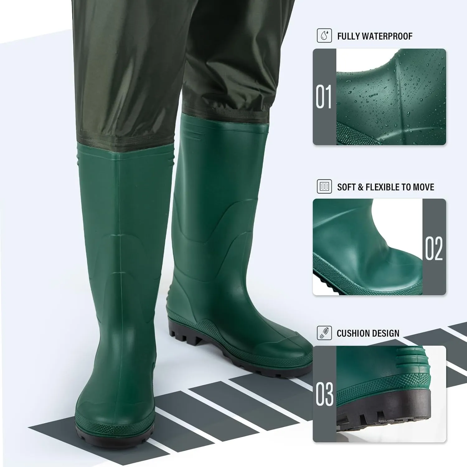 Goture 2-Ply Nylon/PVC Breathable Fishing Wader, Waterproof Hunting Waders with Boot Hanger, Chest Waders for Men Women