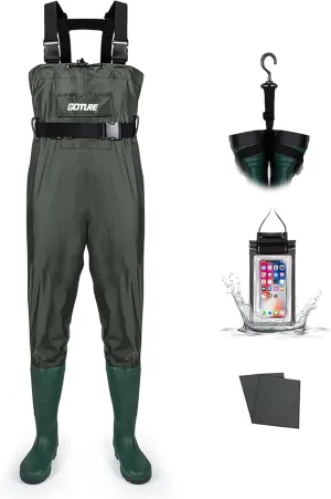 Goture 2-Ply Nylon/PVC Breathable Fishing Wader, Waterproof Hunting Waders with Boot Hanger, Chest Waders for Men Women