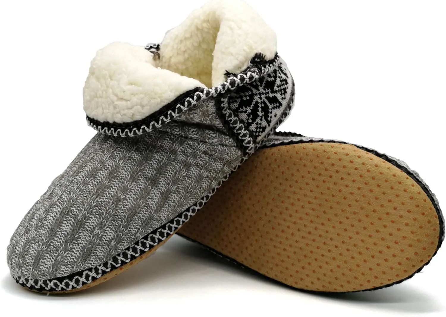 GPOS Women's Cashmere Knit House Slipper Booties Cotton Quilted Warm Indoor Ankle Boots