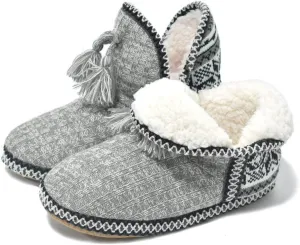 GPOS Women's Cashmere Knit House Slipper Booties Cotton Quilted Warm Indoor Ankle Boots