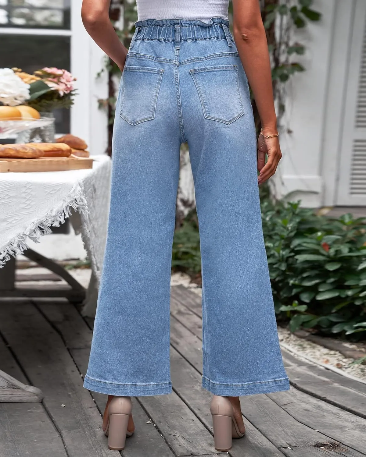 GRAPENT Wide Leg Jeans for Women Stretch High Wasited Elastic Waist Bell Bottom Baggy Y2K Pants