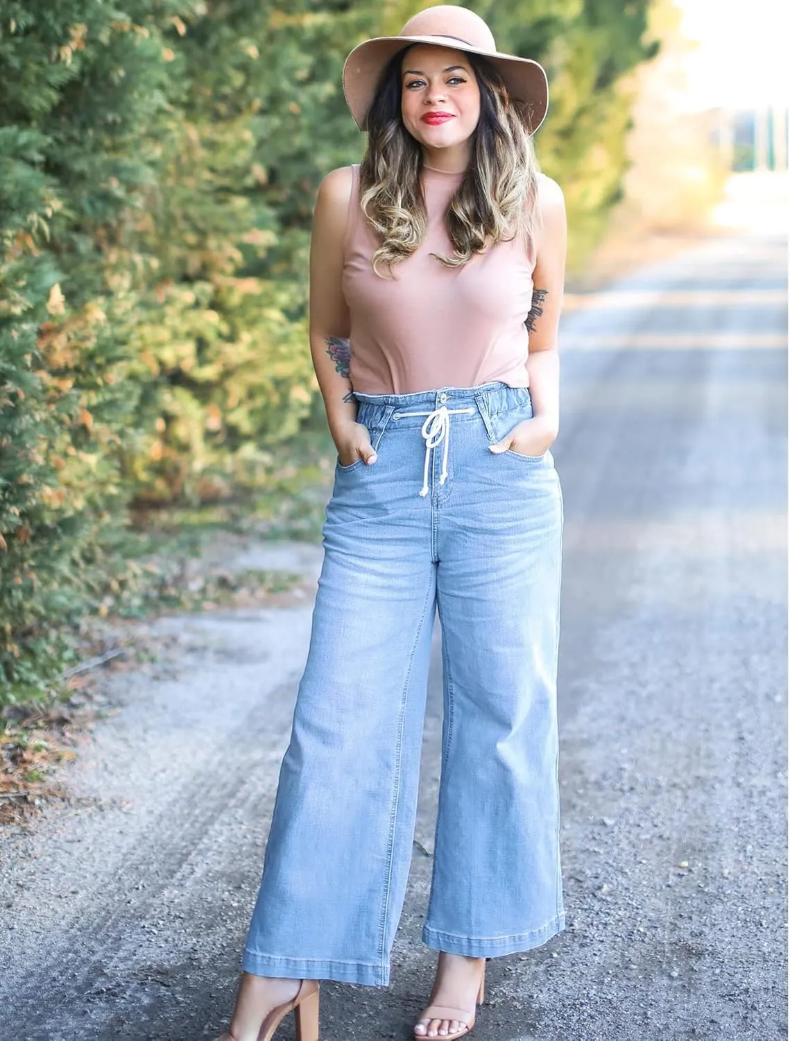GRAPENT Wide Leg Jeans for Women Stretch High Wasited Elastic Waist Bell Bottom Baggy Y2K Pants