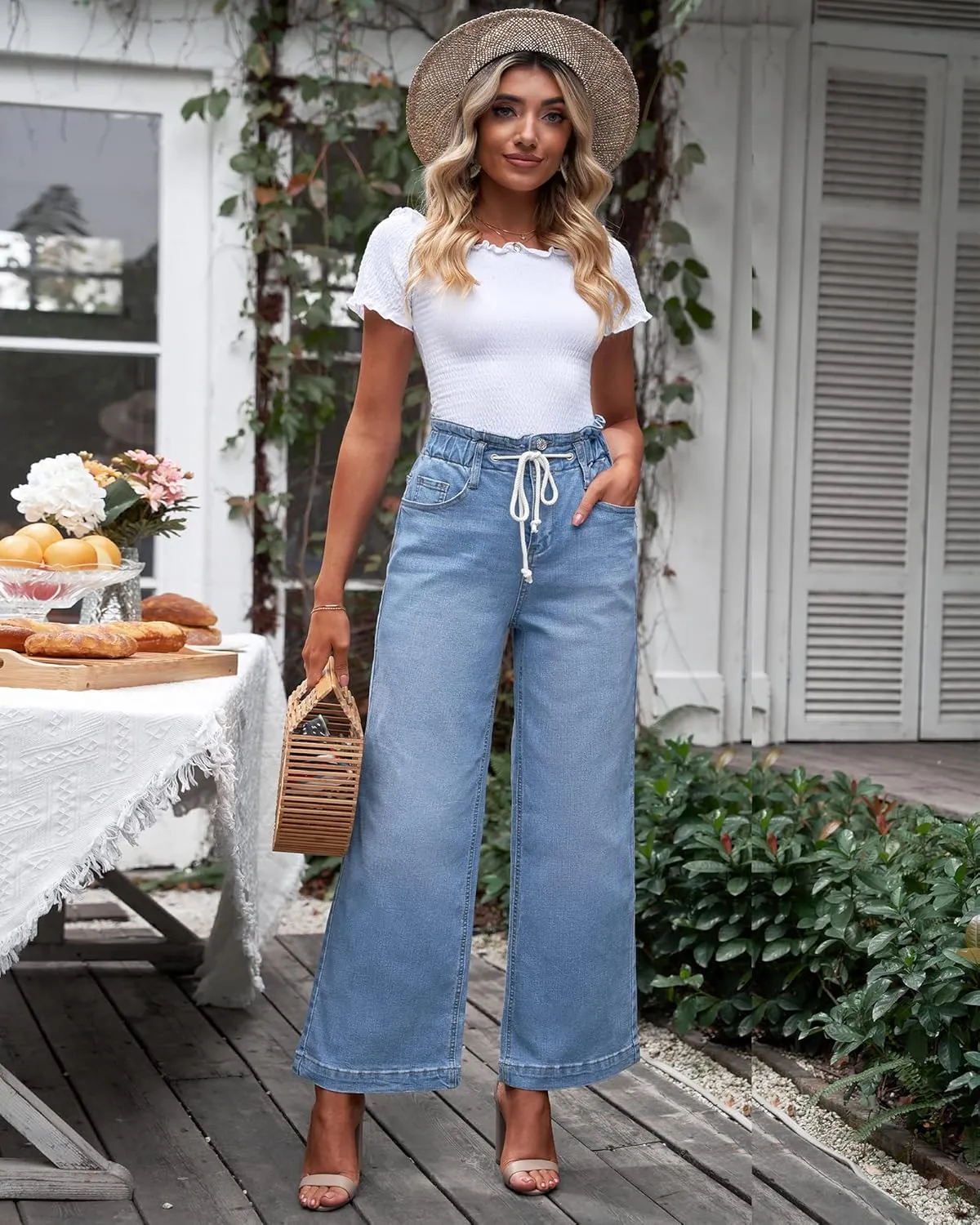 GRAPENT Wide Leg Jeans for Women Stretch High Wasited Elastic Waist Bell Bottom Baggy Y2K Pants